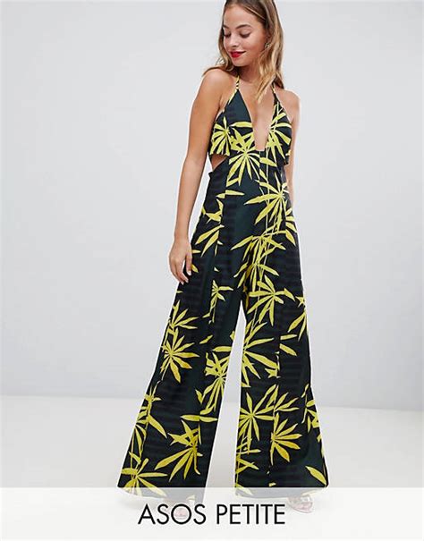 Asos Design Petite Jumpsuit With Cut Out Detail And Super Wide Leg In