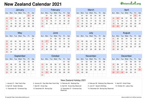 Calendar Horizontal Grid Sunday To Saturday Bank Holiday New Zealand A4