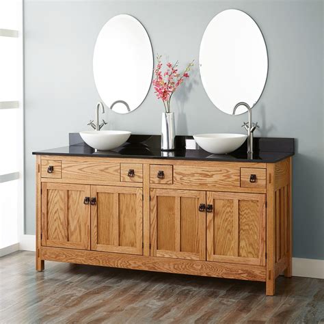 72 Mission Hardwood Double Vessel Sink Vanity 4 Top Drawers