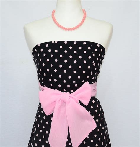 Items Similar To Dress Pale Pink Polka Dot In Black Strapless Dress