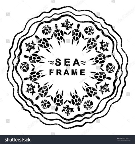 Ocean Theme Graphic Circular Frame Tortoises Stock Vector Royalty Free