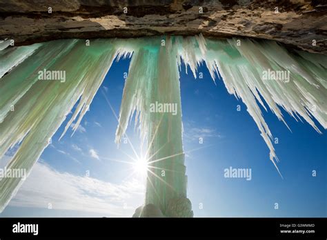 Grand Island Ice Curtains On Lake Superior Offshore From Pictured