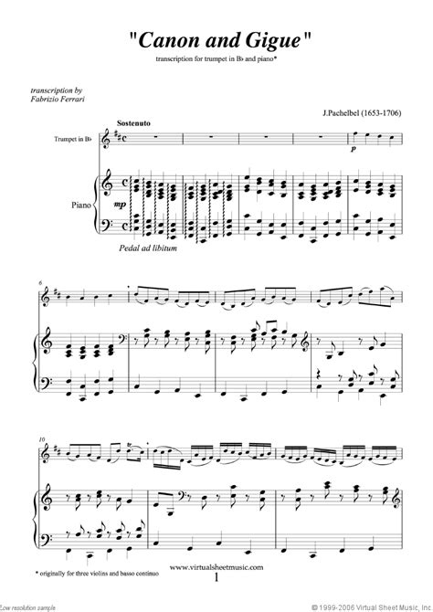 This sheet can be downloaded in seconds along with the other valuable music sheets we provide. Pachelbel - Canon in D sheet music for trumpet and piano PDF