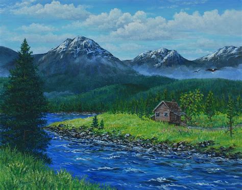Fawns Paintings Mountain Air River Landscape