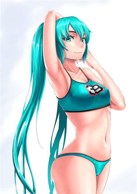 Cloel Hatsune Miku Vocaloid Highres 1girl Aqua Bikini Aqua Eyes Aqua Hair Armpits Arms