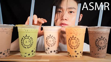 Asmr 아마스빈 버블티 인기 5종 먹방 Boba Teas Bubble Teas No Talking Eating Show 60fps Youtube