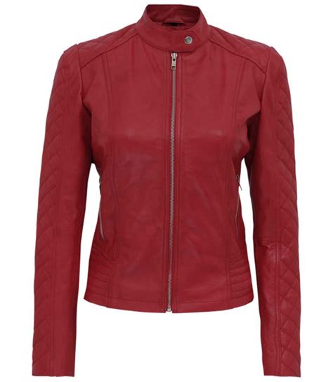Women Red Quilted Cafe Racer Leather Jacket Lowest Price In The Usa