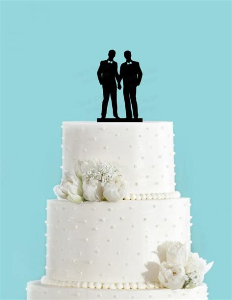 Groom And Groom Couple With Bowties Gay Acrylic Wedding Cake Topper Same Sex Marriage Cake