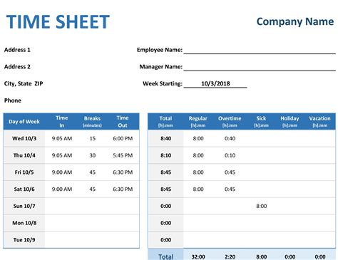 Billable Hours Spreadsheet Template — Db
