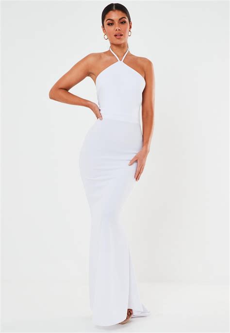 White Halterneck Fishtail Maxi Dress Missguided Fishtail Maxi Dress