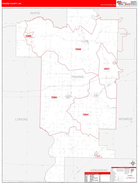 Prairie County Ar Zip Code Wall Map Red Line Style By Marketmaps