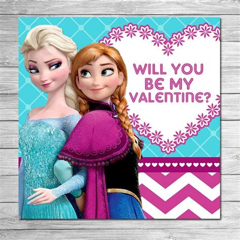 Printable Frozen Valentines Day Card Anna Elsa Chevron