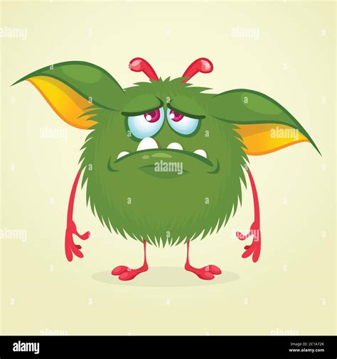 Grumpy Cartoon Monster Halloween Vector Illustration Of Furry Green
