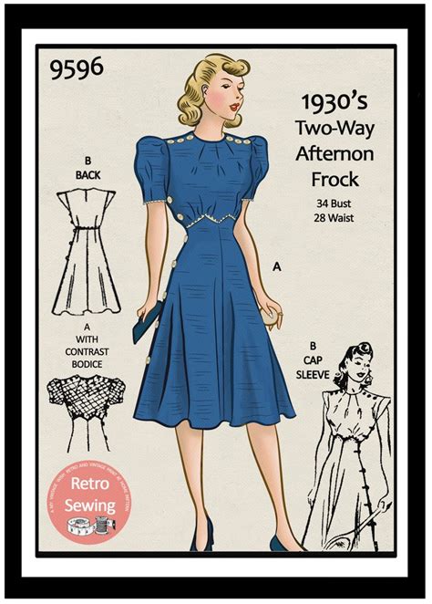 1930s Cap Or Puff Sleeve Tea Frock Sewing Pattern Bust 34 Etsy Bra