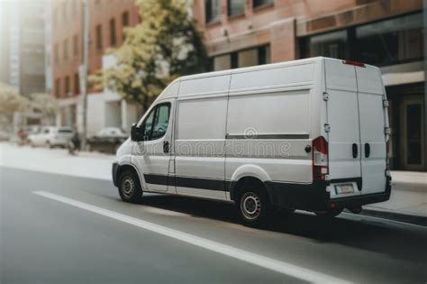 White Cargo Delivery Van In City Streets Stock Illustration