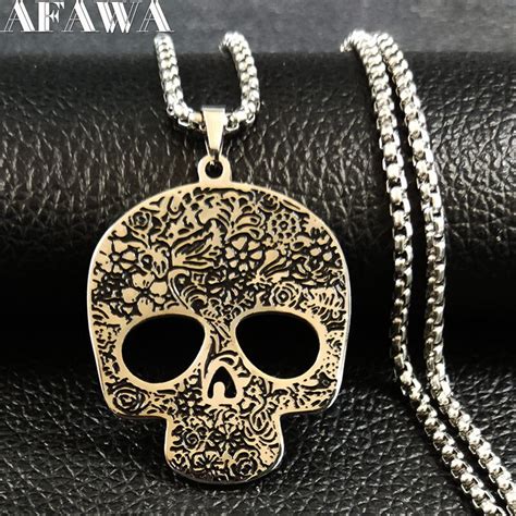 2019 Gothic Skull Stainless Steel Necklaces Men Black Silver Color