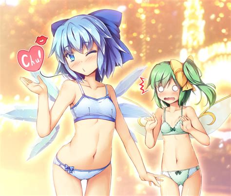 Chima Q Cirno Daiyousei Touhou Highres 2girls Backlighting