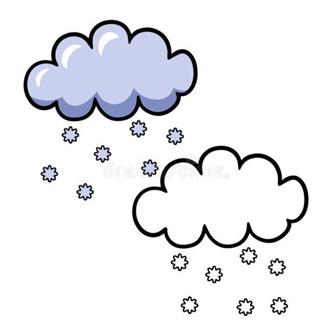 Light Cartoon Snow Cloud Falling Snowflakes Vector Illustrations On