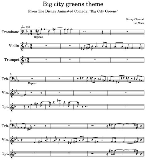 Big City Greens Theme Sheet Music For Trombone Violin Trumpet