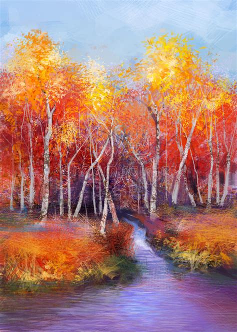 Oil Painting Colorful Autumn Landscape Background Stock Illustration