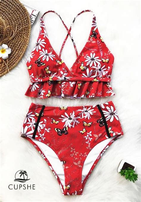 pin by johanna loya on ~summer red~ bikini set high waist bathing suits high waisted bathing