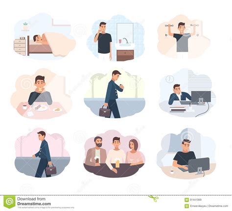 Concept Everyday Routine Set Of Images Schedule Working Day Business