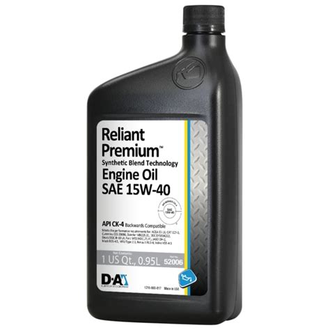 D A Lubricant Co D A Reliant Premium Diesel Engine Oil Sae 15w40 121