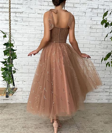 Shimmer Dark Apricot Tulle Prom Dressa Line Sweetheart Tied Etsy Uk