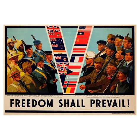 Original 1940s World War Two Poster Freedom Shall Prevail Allies