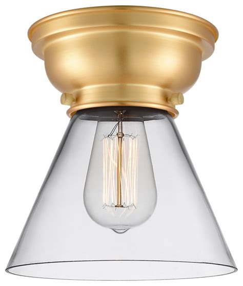 Aditi Large Cone 1 Light Flush Mount Satin Gold Clear Glass