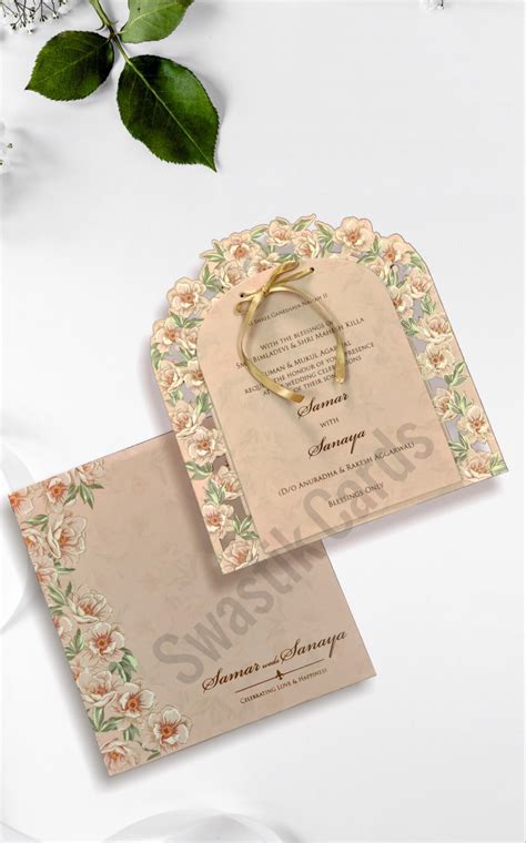 Mdf Laser Cut Wedding Invitation Card Swastik Cards