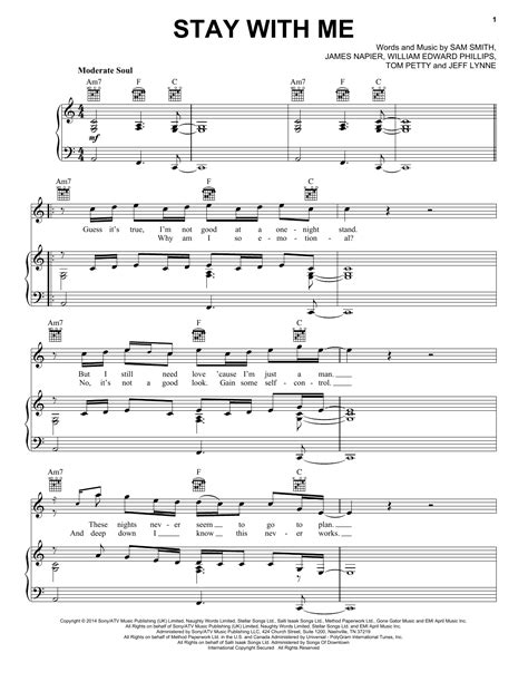 Stay With Me Sheet Music Sam Smith Piano Vocal