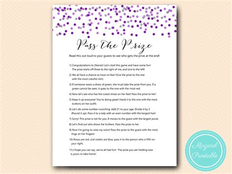 BS Pass The Prize X Purple And Silver Bridal Shower Game Magical Printable