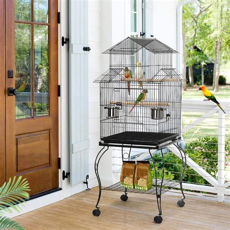 Yaheetech Large Bird Cage Triple Roof Top Rolling Parrot Cage Budgie Cage With Stand For Mid