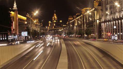 Moscow City Street View With Busy Traffic At Night By