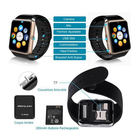 Padgene Montre Connectée Smartwatch Bluetooth Avec Slot Sim Caméra