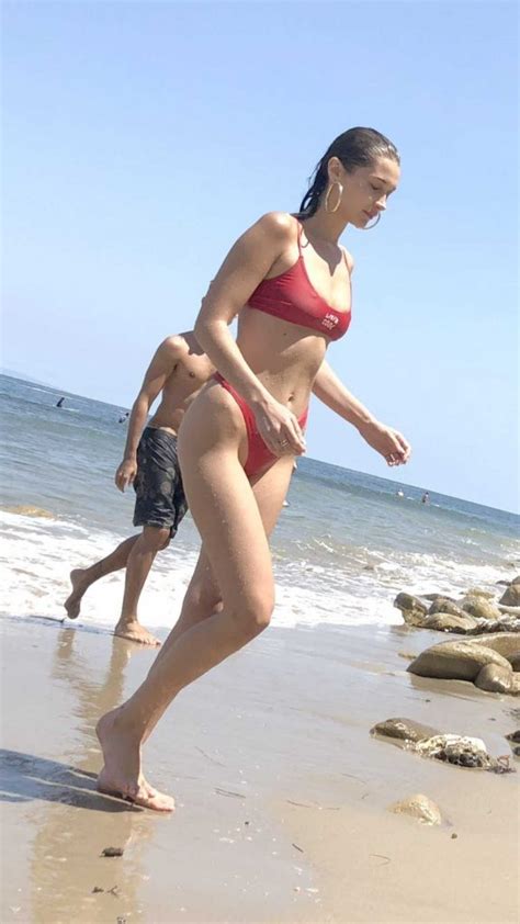 Bella Hadid Wears A Red Thong Bikini On The Beach In Malibu