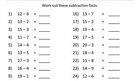 subtraction up to 20 worksheets for grade 1