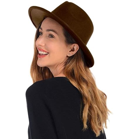 Womens Felt Fedora Hat Wide Brim Panama Hat Floppy Wool Winter Hat
