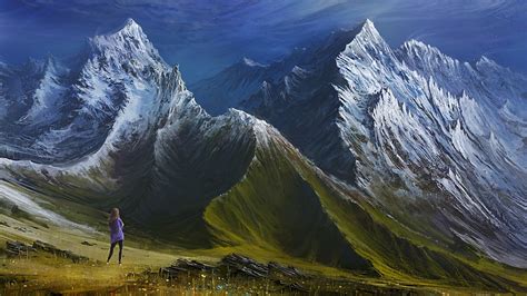 Wallpaper Landscape Painting Mountains Digital Art Women Nature