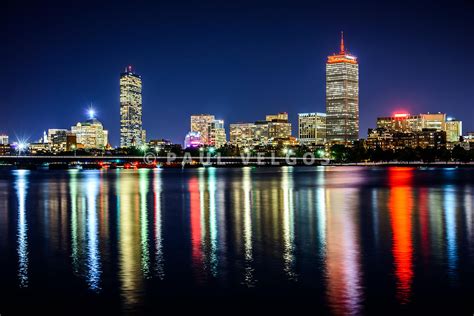 Image Boston Skyline At Night With Harvard Bridge Large