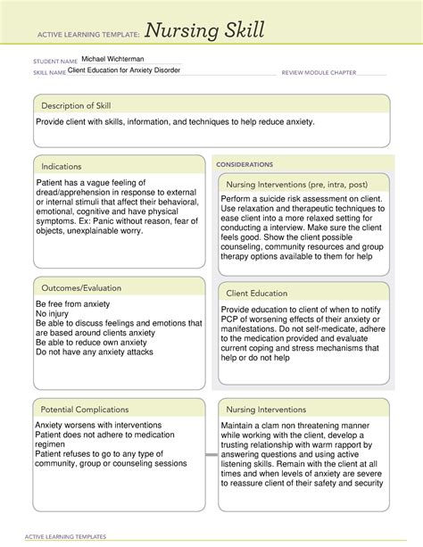 Nursing Skill Anxiety Disorder Ati Template Active Learning Templates