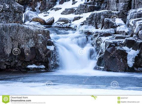 Snowy Waterfall In Iceland`s Highlands Stock Image Image Of Remote