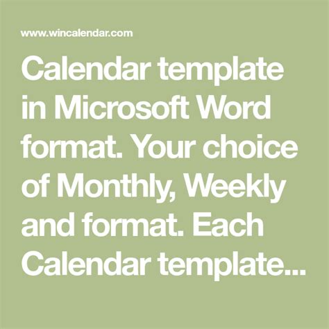 Calendar Template In Microsoft Word Format Your Choice Of Monthly