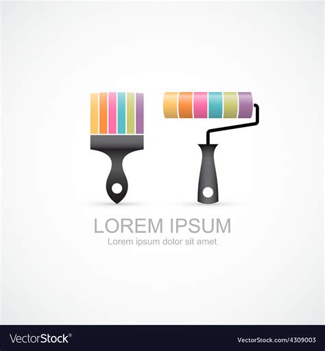 Colorful Paint Brush And Paint Roller Icons Vector Image