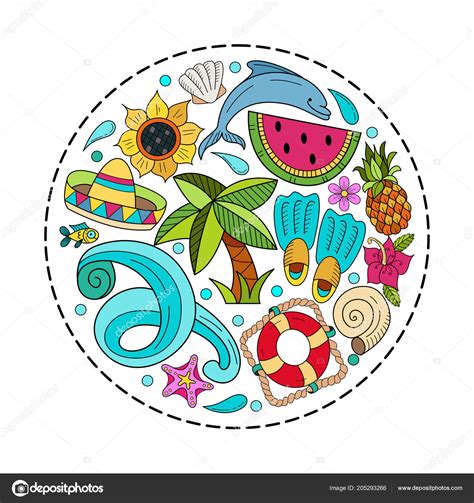 Download cartoon summer swatches (254270) today! Cartoon Hand Drawn Doodle Summer Holiday Poster Design Template Very — Stock Vector ...