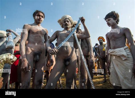 Naked Naga Sadhus Holy Men Posing At Shahi Snan The Royal Bath