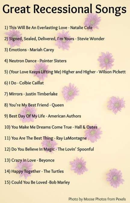Wedding recessional songs are the wedding music a couple plays as they exit the ceremony. 19+ Trendy Wedding Songs Upbeat Recessional #wedding | Wedding songs, Recessional songs, Wedding ...