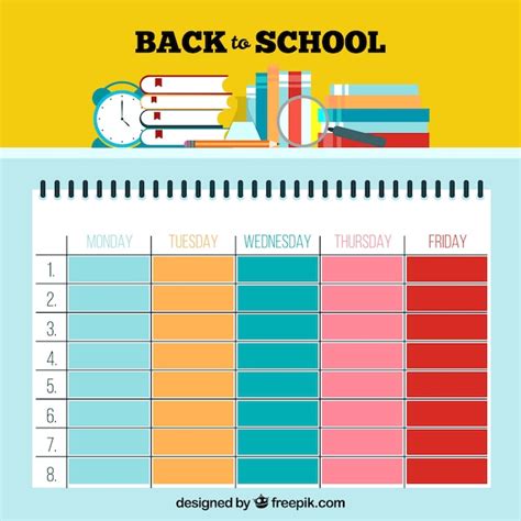 Free Vector Cute Colorful School Timetable Template