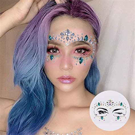 Yrym Ht Face Gems 6 Sets Women Mermaid Face Jewels With Chest Gems